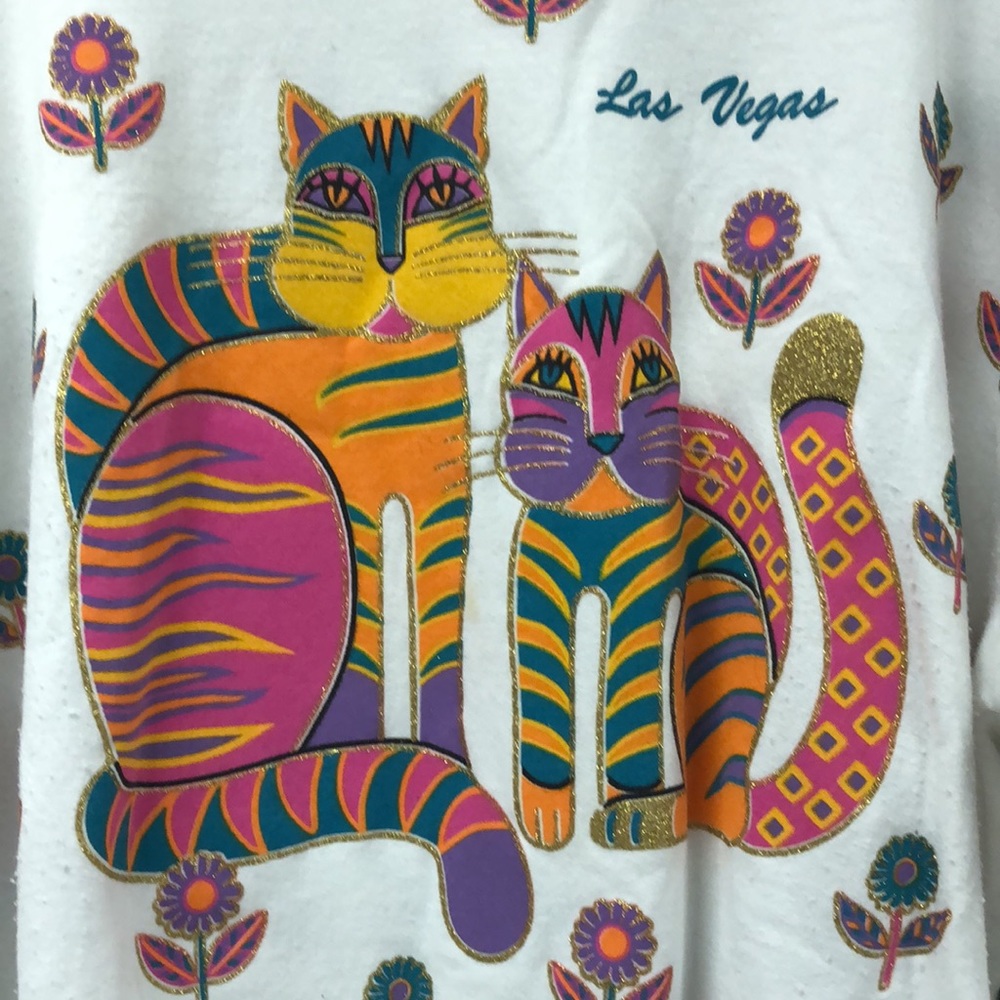 Vintage Art Paint all over cats and daisies gold colorful women’s sweatshirt‎ OS - Picture 3 of 9